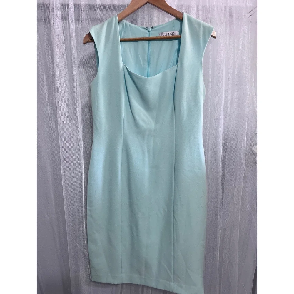 Kasper Womens Light Blue Sleeveless Sheath Dress Size 6 Sweetheart Neckline Midi